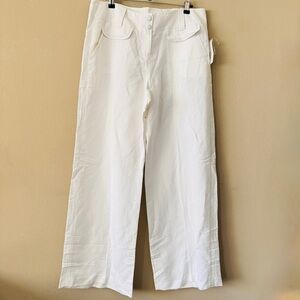 NWT Larry Levine White 100% Linen WIde Leg Pants Trousers SIze 14